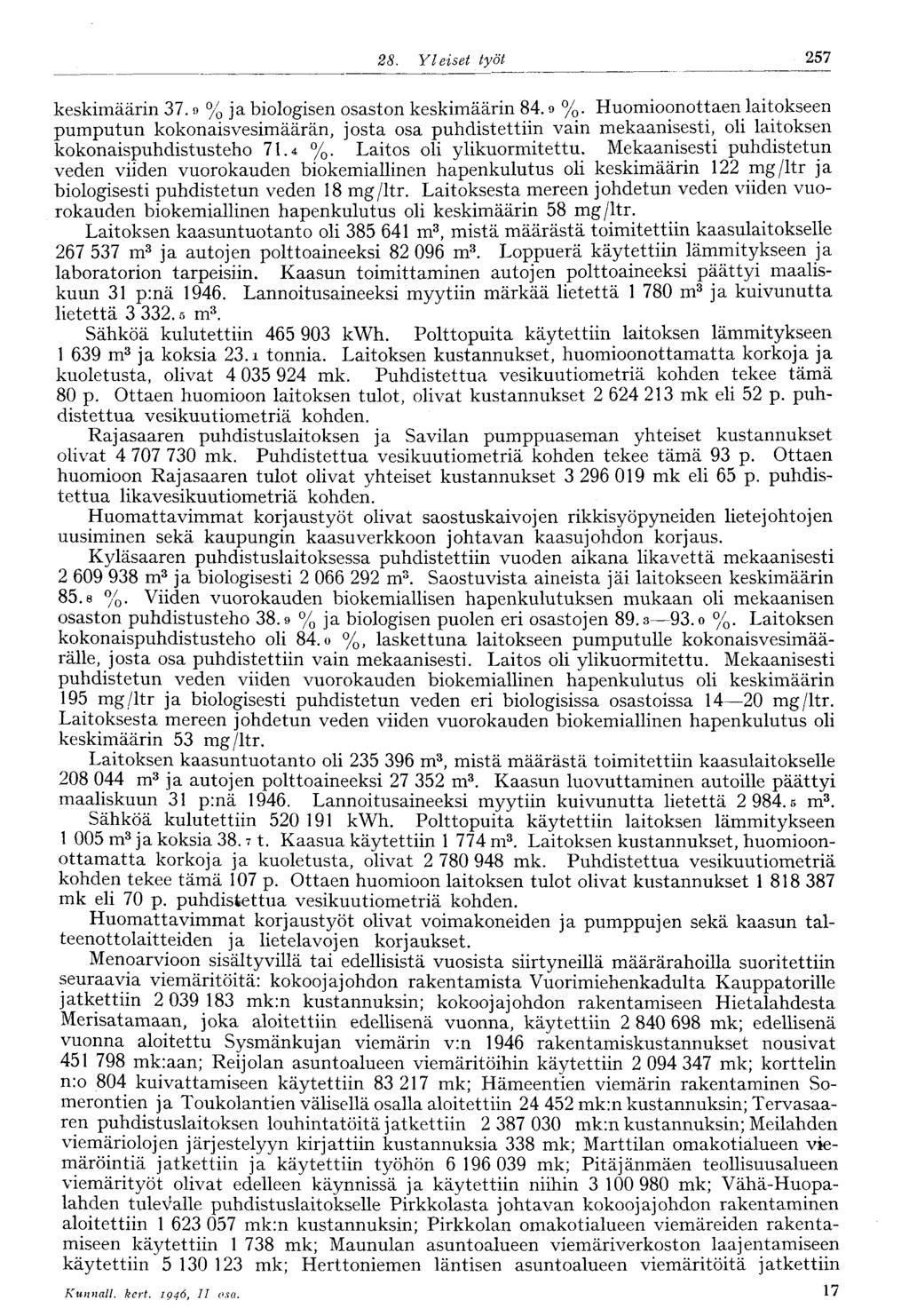 25028.Yleiset työt 257 keskimäärin 37. o % ja biologisen osaston keskimäärin 84.