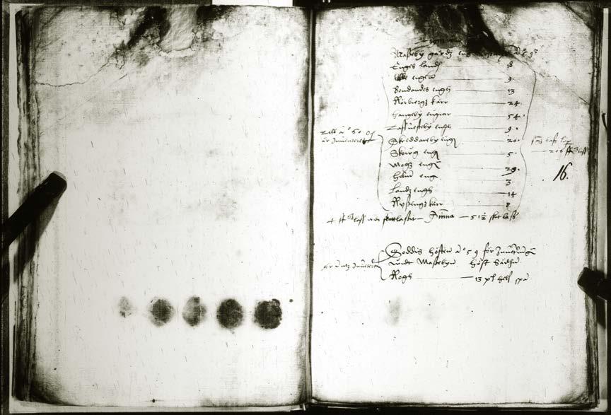 Helsingin kartanon ja voutikunnan vuoden 1560 tilikirjasta löytyy luettelo Massbyn latokartanolle kuuluneista niityistä. Lähde: Kansallisarkisto. pellot olleet olemassa latokartanon aikana.