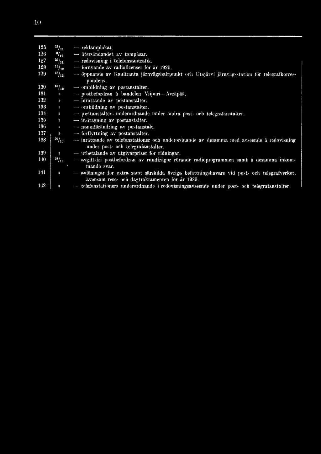 postbefordran å bandelen Viipnri Ävräpää. inrättande av postanstalter. ombildning av postanstalter. postanstalters underordnande under andra post- och telegraf anstalter. indragning av postanstalter.