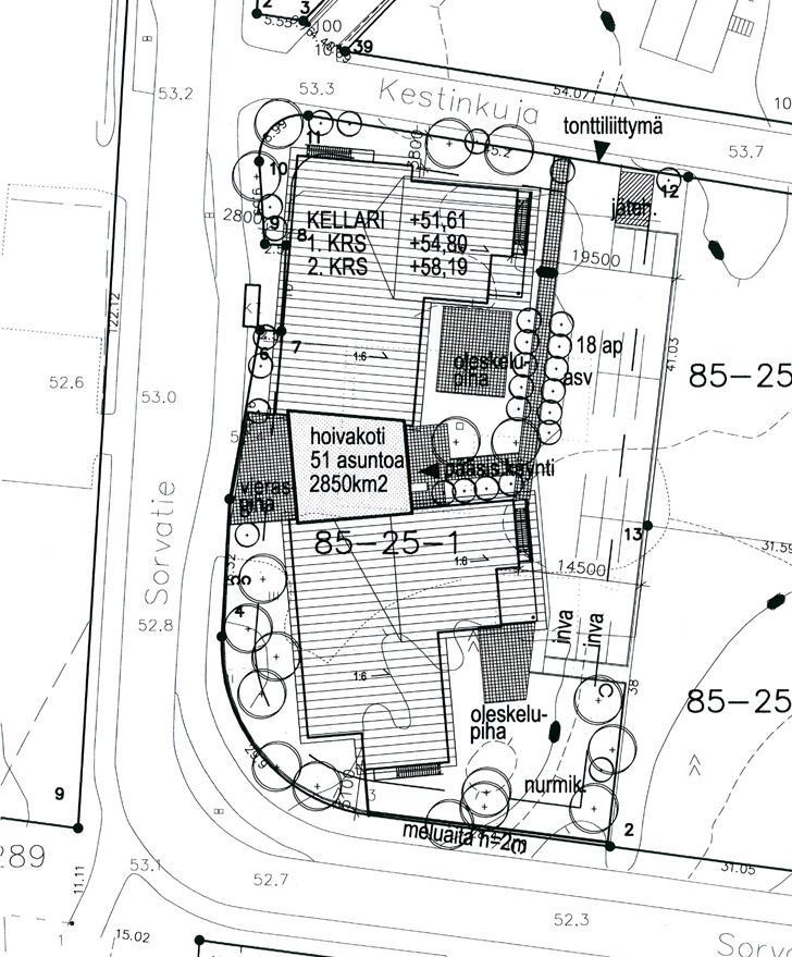 2 POIKKEAMISLUPA 85-71-12-POP Poikkeamislupahakemus koskee korttelin 85025 tonttia 1. Tontille haetaan 2 850 k-m 2 :n suuruisen kaksikerroksisen hoivakodin rakentamista.