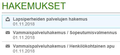 Hakemuksen käsittelyn tila Voit seurata Omapalvelusta hakemuksesi käsittelyn tilaa. Hakemuksen tilan näet kuvakkeina. - Hakemus on lähetetty käsiteltäväksi - Hakemus on vastaanotettu ja on vireillä.