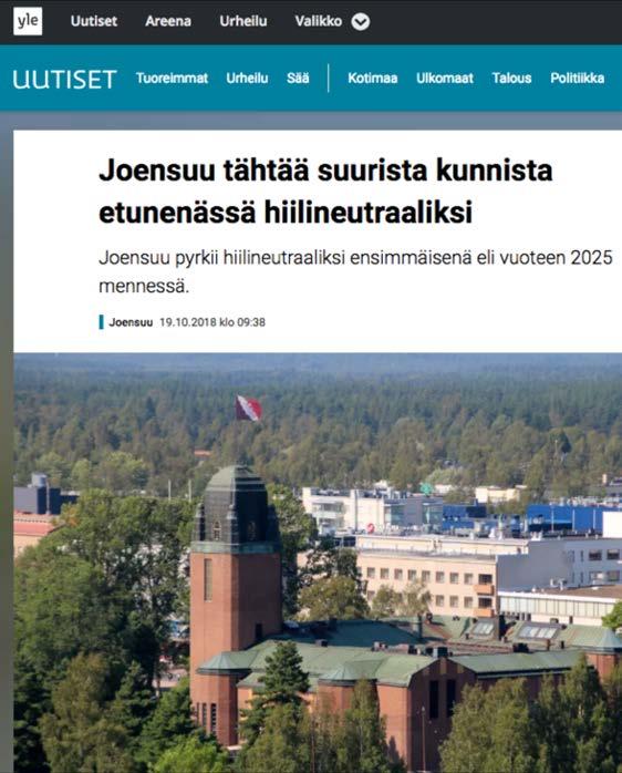 Tausta 6 Joensuun seudun ilmastostrategiassa ja - ohjelmassa kaupunki on sitoutunut hiilidioksidipäästöjen vähentämiseen sekä hiilinielujen kasvattamiseen Isona tavoitteena on hiilineutraali kaupunki