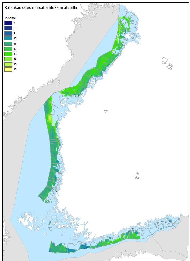 Monitavoitearviointi parhaiden alueiden tunnistamiseksi Pohjana valtion yleiset vesialueet ja vesiviljelyn sijainninohjaussuunnitelma (2015) Täydentävä kriteerit luokitellaan kukin kolmeen luokkaan,