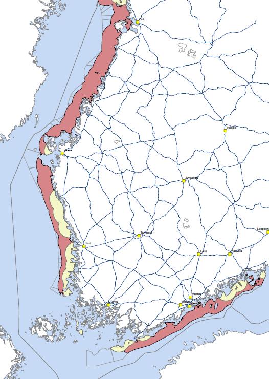 Toiminnallinen etäisyys Mallinnettu 20 km tiestä, kalasatamasta tai nykyisestä laitoksesta 20 km: mahdollista operoida yhden työpäivän aikana.