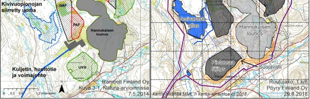 Valli sivuaa eteläistä maaainesten läjitysaluetta sekä Hannukaisen louhoksen eteläreunaa jatkuen vanhoille sivukiviläjitysalueille asti.