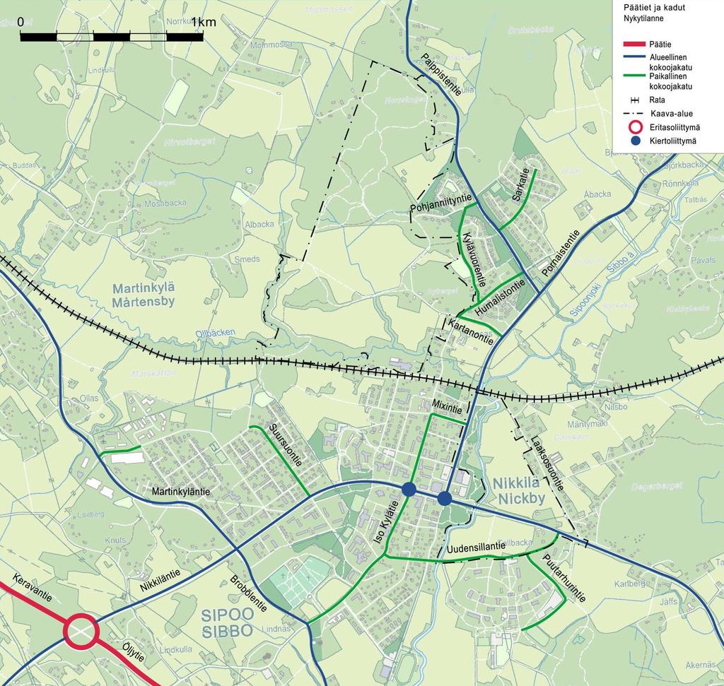 3. Suunnittelun lähtökohdat - Utgångspunkter för planeringen 3.1 Suunnitelualueen yleiskuvaus Nikkiläntie (mt 1521) on yksi Nikkilän taajaman pääteistä ja osa keskustan liikenneverkon runkoa.