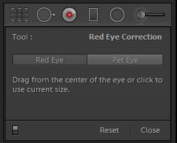 Red eye correction -työkalu Valitaan joko Red Eye (punainen silmä) tai Pet Eye (lemmikin silmä) Viedään työkalu