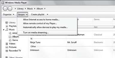 Musiikin toisto mediapalvelimelta (PC/NAS) Voit toistaa tällä laitteella tietokoneelle tai DLNAhteensopivalle NAS-palvelimelle tallennettua musiikkia. 3 Napsauta Turn on media streaming.
