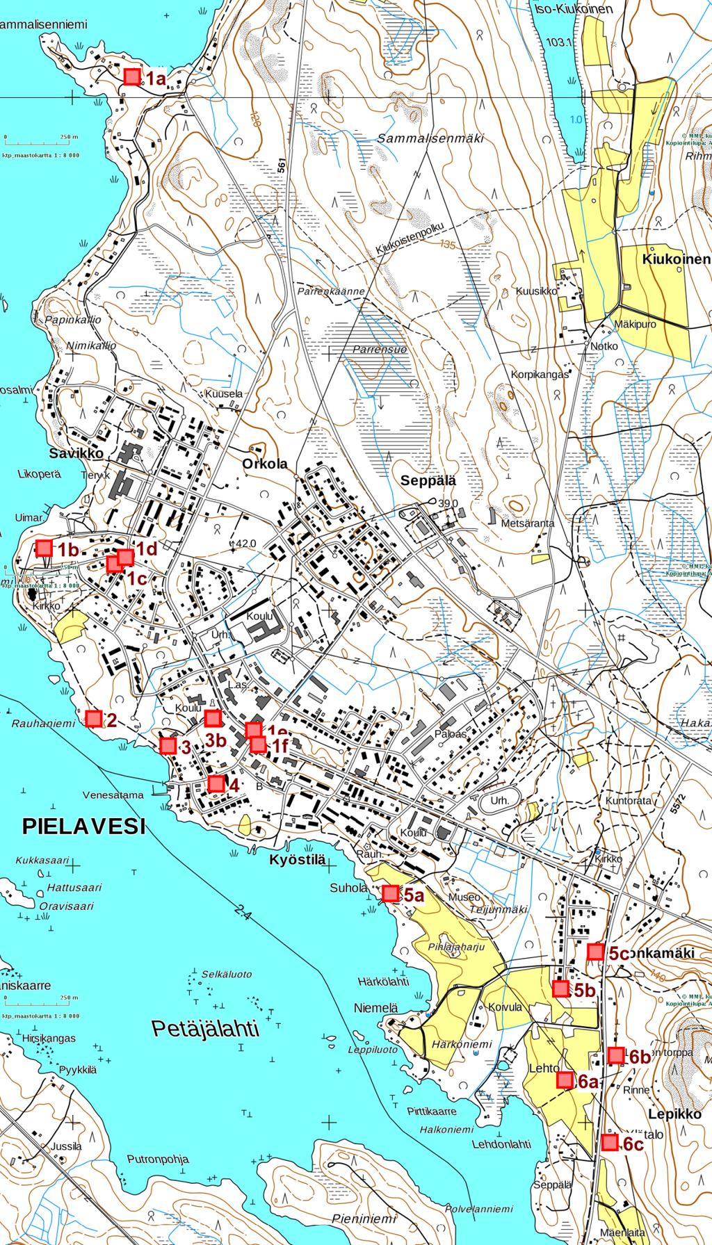 5 Yleiskartta ja vanhat kartat Pielaveden talot ja torpat v. 1862-1866.