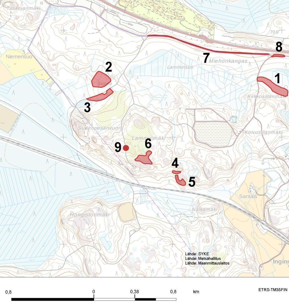 Kartta 2. Kaava-alueen luontokohteita 1 9.