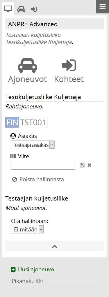 7. Kuljetukset Kuljettaja on valinnut seuraavaan ajoneuvolla ajettavaan lumikuljetukseen laskutettavaksi yritykseksi Testaaja asiakkaan