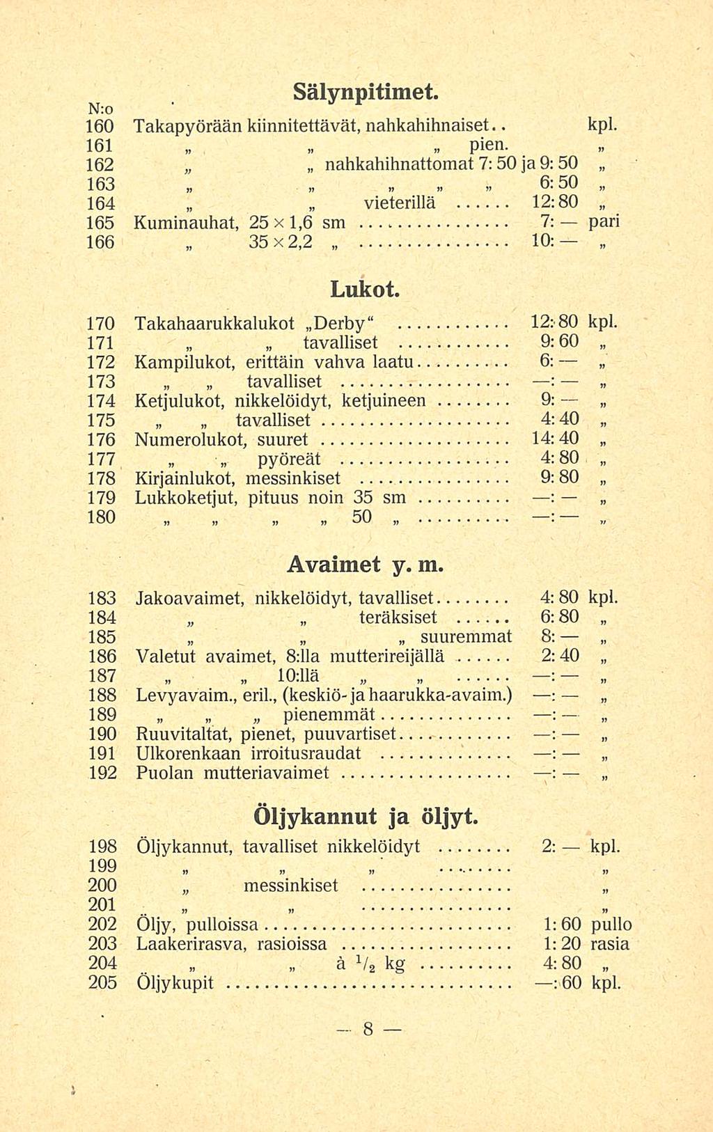 Sälynpitimet. N:o 160 Takapyörään kiinnitettävät, nahkahihnaiset.. kpl. 161 pien.
