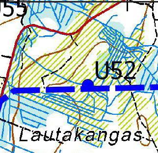 Turbiinipaikka 5 (U52) Kasvillisuuskuvaus: Puolukkatyypin (VT) kuivahkon kankaan kylvötaimikko, joka on pituudeltaan 2 5 metriä.