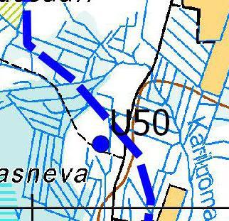 Turbiinipaikka 1 (U50) Kasvillisuuskuvaus: Vähän soistunut puolukkatyypin (VT) kuivahkon kankaan männikkö, jossa puuston pituus on 12 18 metriä.