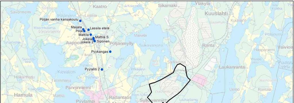 39 ven keskusta-alueella noin 1,2 km päässä sekä hankealueen luoteispuolella noin kilometrin päässä hankealueesta.