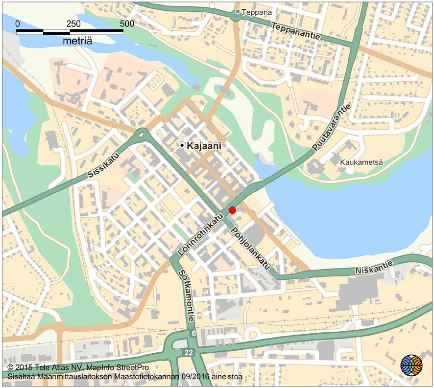 13 3.2 Mittausaseman sijainti Ilmatieteen laitos on mitannut ilmanlaatua vuoden 28 maaliskuusta alkaen Kajaanin keskustassa Lönnrotinkadulla kaupunginteatterin vieressä sijaitsevalla mittausasemalla.