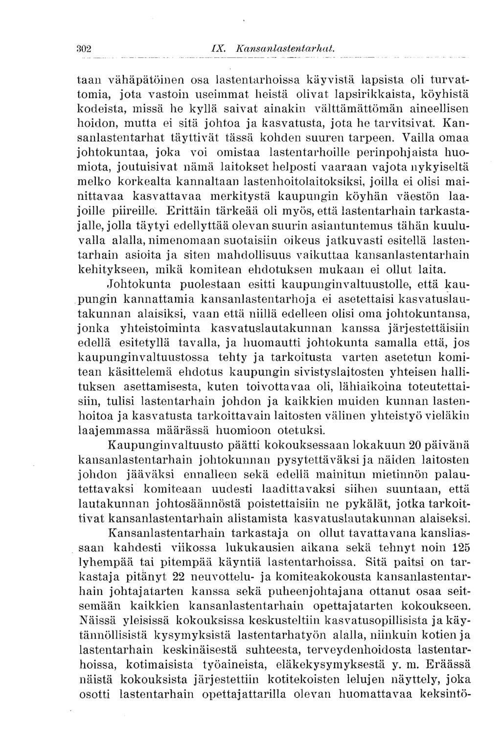 IX. Kansanlastentarhat.