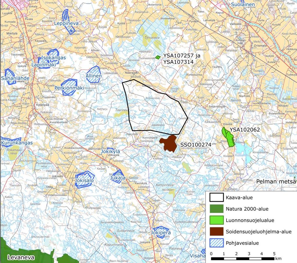 FCG SUUNNITTELU JA TEKNIIKKA OY Kaavaselostus 14 (87) Lähimpien Natura-alueiden etäisyys kaava-alueesta: Natura-alue Numero Suojeluperuste Etäisyys hankealueesta Levaneva FI0800032 SCI/SPA [km] 8,7
