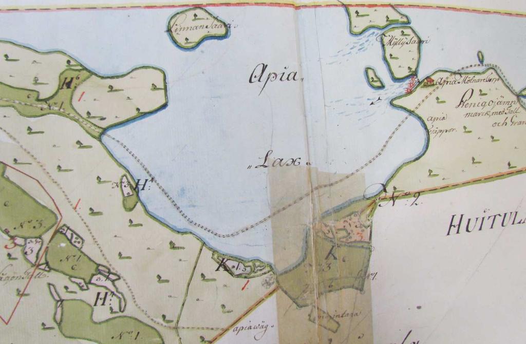 kuva 5. Inventointialuetta kuvaava ote Colleenin (1765-66) geometrisesta kartasta.