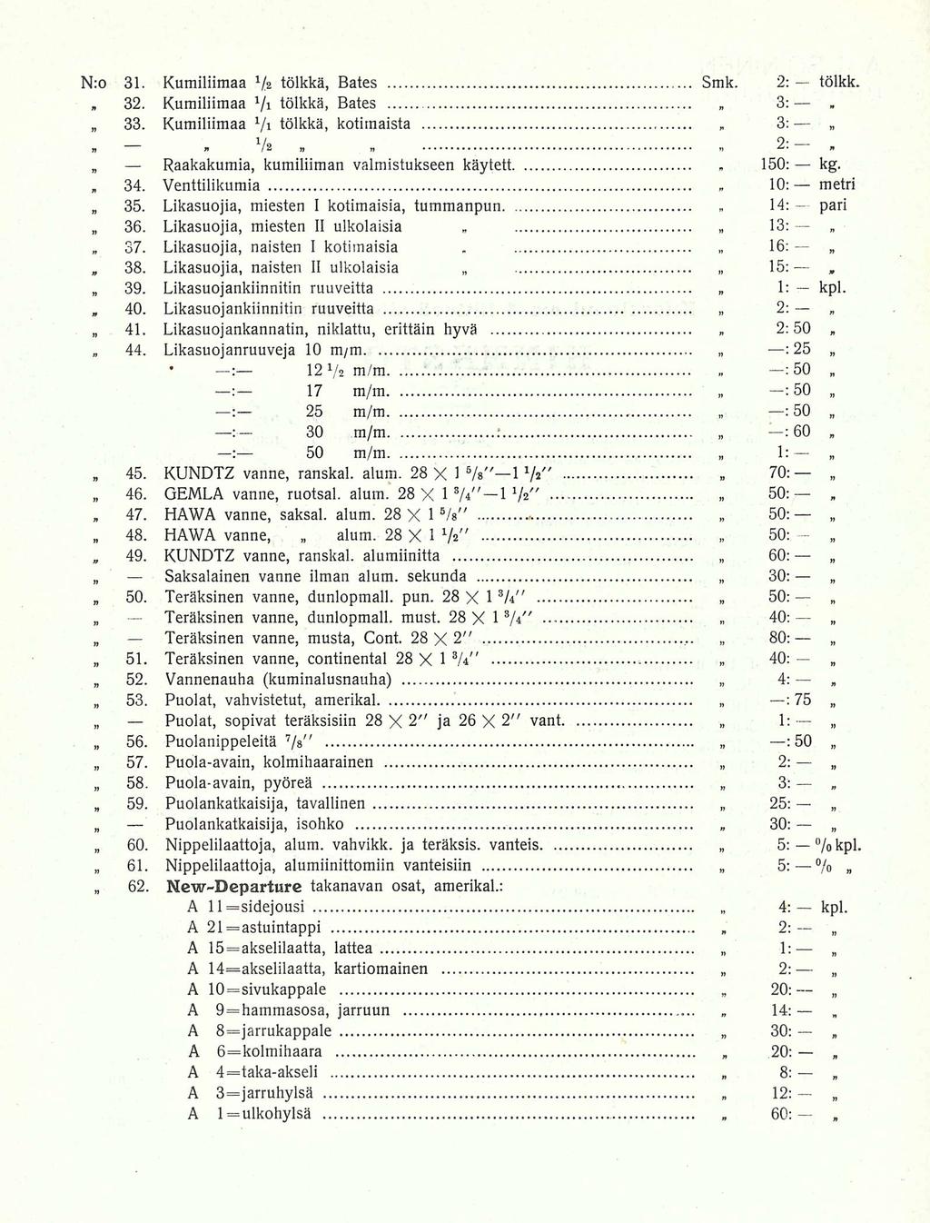 37 12 13: 16: 14: * N:o 31 Kumiliimaa tölkkä Bates Smk 2: tölkk 32 Kumiliimaa 1 /i tölkkä Bates 3: 33 Kumiliimaa 1 /i tölkkä kotimaista 3: 2 * n n /s n n» Raakakumia kumiliiman valmistukseen käytett