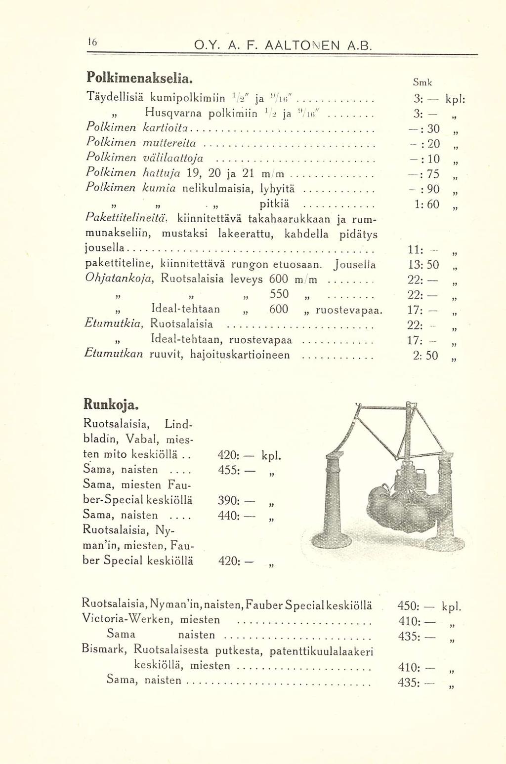 420: 455: 440: O.Y. A. F. AALTONEN A.B. Polkimenakselia.