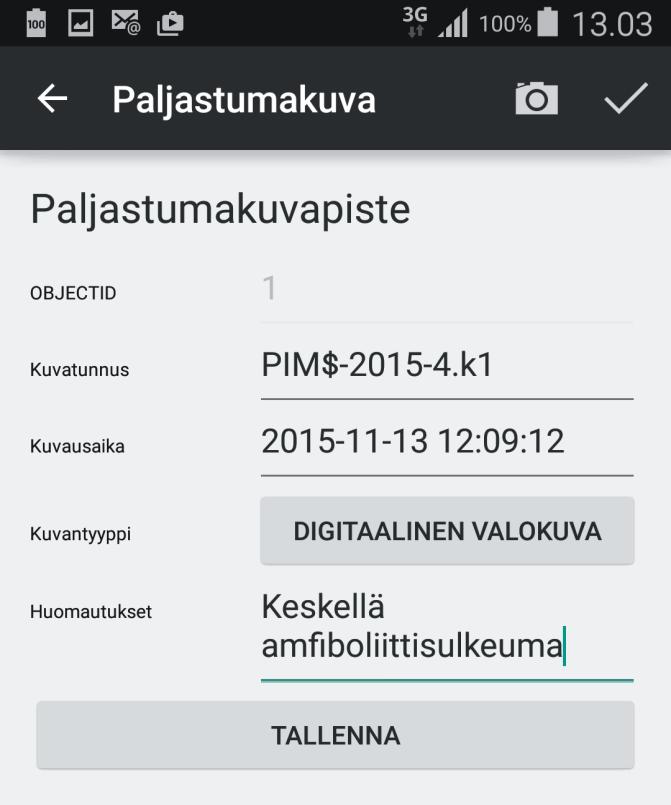 Lomakkeella (Kuva89) oleva kamerakuvake avaa laitteen kameran automaattisesti. Ohjelma nimeää otetut kuvatiedostot automaattisesti GTK:n käytöntöjen mukaisella kuvatiedostonimellä: esim.