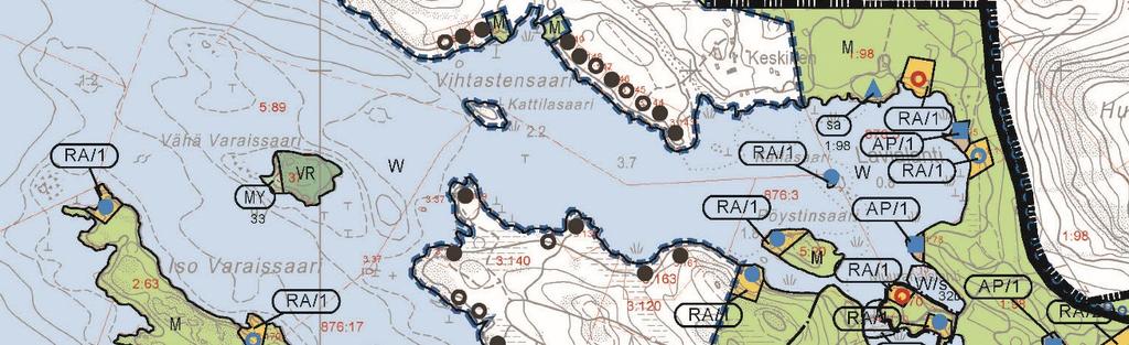 ranta-asemakaavan mukaisten uusien lomarakennuspaikkojen merkinnät. Hämeen ympäristökeskuksen 28.5.