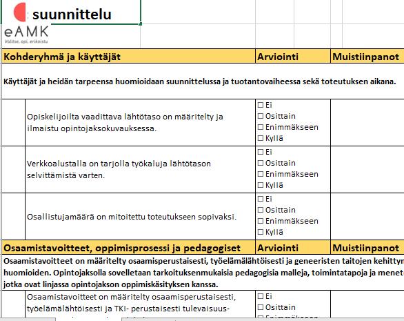 Välitehtävä: Valmistautuminen vertaisarviointiin 22.-23.11 Valmistaudu lähitapaamiseen vastaamalla kysymyksiin: 1. Missä vaiheessa oma toteutuksesi tai suunnitelmasi on nyt? 2. Millaisia ajatuksia on herännyt laatukriteereistä tai webinaarien aiheista?