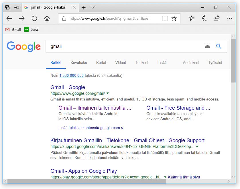 7 Tekstin haku Googlessa 1. Voit hakea tietoja internetistä kirjoittamalla hakusanoja joko selaimen osoiteriville tai Googlen sivulle (www.google.com) 2.