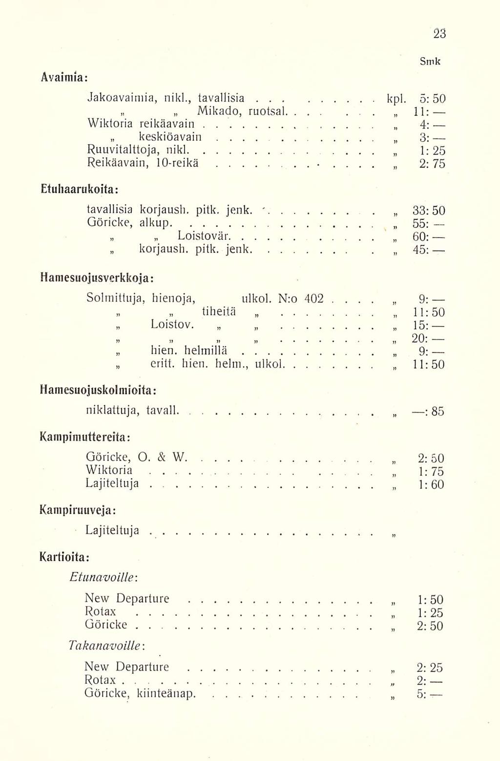 ' Smk Avaimia: Jakoavaimia, nikl., tavallisia kpl. 5:50 Mikado, ruotsal 11: Wiktoria reikäavain.