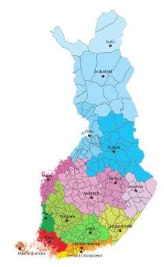 KUVA 7. Kuntakohtaiset normitusrajat (12, s. 5) Normitus koskee vain rakennuksen tilojen lämmittämiseen tarvittavaa energiaa, mikä on sääriippuvaista.