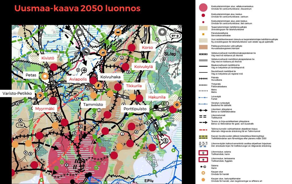 5. UUSIMAA-KAAVA 2050 Maakuntakaavaan osoitetaan merkitykseltään seudullinen kaupan palveluverkko. Uusimaakaava 2050 on luonnosvaiheessa ja kaavan on osoitettu mm.