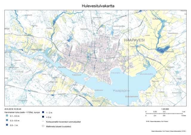 Tulostettu ote Suomen ympäristökeskuksen hulevesitulvakarttapalvelusta Hulevesijärjestelmään voi joutua myös muita kuin sade- ja sulamisvesiä, nimittäin tulipalojen sammutusvesiä sekä tunnelien,