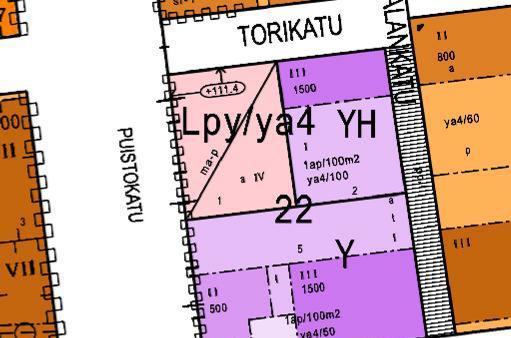 Tontti 4-22-2 on merkitty hallinto- ja virastorakennusten korttelialueeksi (YH). Tontin 4-22-2 kolmikerroksinen (III) rakennusala sijaitsee Torikadun suuntaisesti. Rakennusoikeus on 1 500 k-m 2.