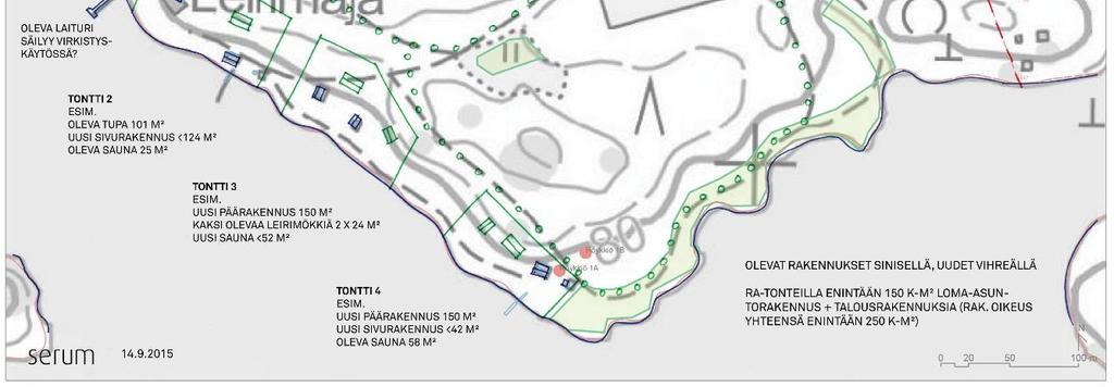Kuva 19: Alustava maankäyttöluonnos 14.9.2015 (Serum arkkitehdit Oy). 7.2 Yleistä Suunnittelualueen pinta-ala on n. 27 ha. Korttelialueita (RA-1) on n.