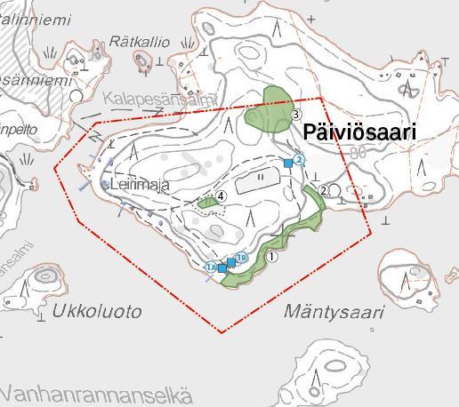 35 Kuva 23: Luontokohteet (vihreällä): 1) eteläosan rantametsä, 2) itäosan ojaympäristö, 3) koillisosan suo ja rinne, 4) keskiosan niitty (Luontoselvitys 2015 / Pöyry Finland Oy, kaavaselostuksen