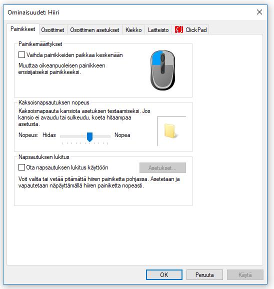 H i i r e n a s e t u k s e t 17 Hiiren asetukset löytyvät ohjauspaneelista Hiiri kuvakkeen takaa. Hiiren-asetusikkunan ulkomuoto voi poiketa hiirenvalmistajan perusteella.