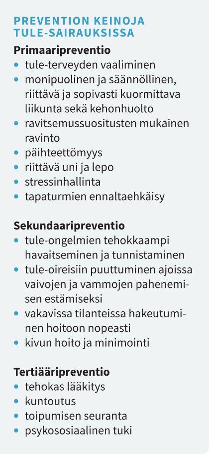 TULE-sairauksien estäminen Työturvallisuusohjeiden noudattaminen ja nostotyötä helpottavien laitteiden käyttö estävät erilaisten TULE-vammojen syntymistä