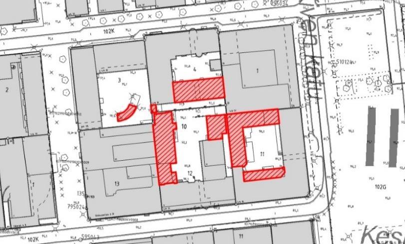 27 Vasemmalla: Havainnekuva korttelin sisäosan uudisrakentamisesta sekä Osuuspankin ja Pantin talon tonttien välisestä