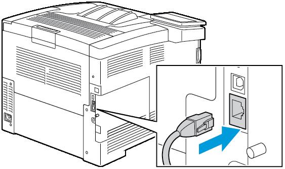 Aloittaminen 6. Yhdistä tulostin tietokoneeseen USB-kaapelilla tai Ethernet-kaapelilla. 7. Kytke tulostimeen virta. Huom.