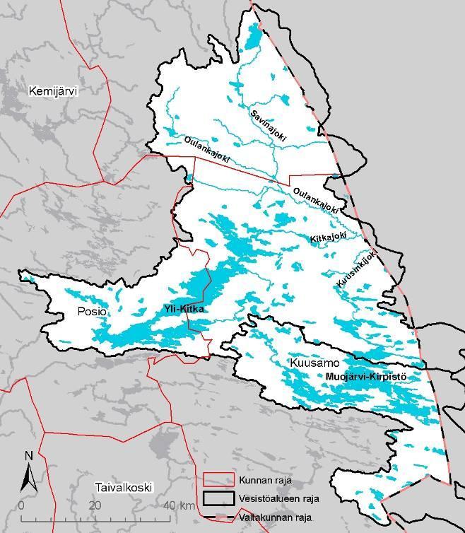 Koutajoen latvavesistöstä Tuntsajoen valuma-alue sijaitsee Kemijoen vesienhoitoalueella. Vesistöalueiden merkittävimmät taajamat ovat Kuusamo, Posio ja Ruka.