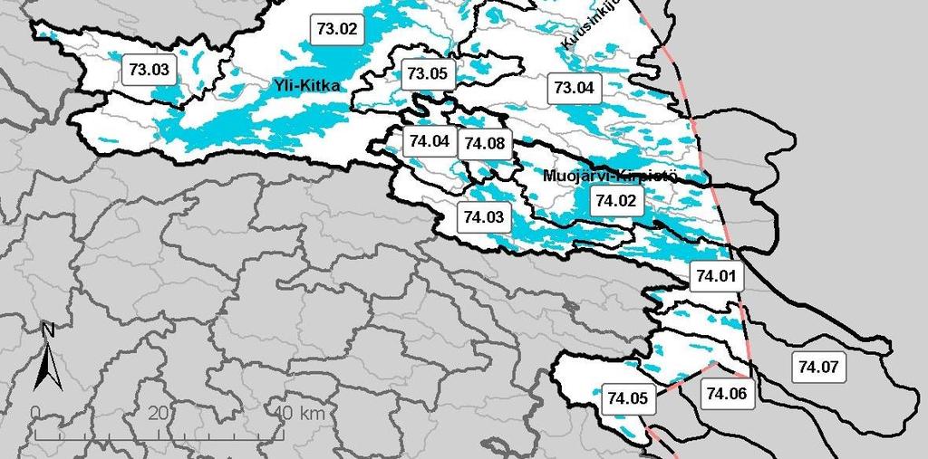 Hydrologinen havaintoverkko (vain käytössä olevat asemat). a) Vedenkorkeusasemat (N60+m) Paikka Käyttöönotto MW 1) HW 1) NW 1) MHW 1) MNW 1) Oulankajoki 1.1.1966 159.6 162.5 159.3 161.4 159.