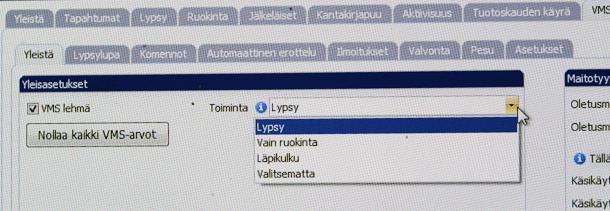 lehmän nimeä lypsyjononäkymässä) 2) Paina VMS-asetukset 3)