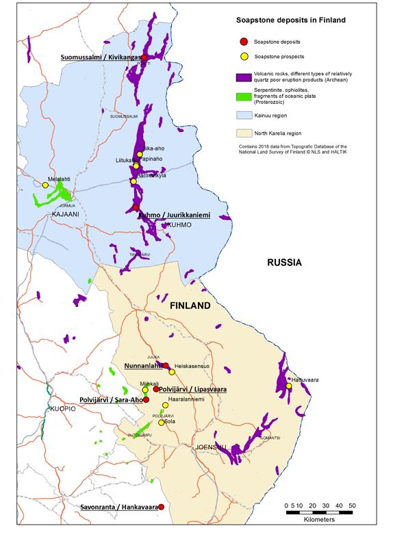 The Finnish Natural Stone Association Figure 5. Geological setting of soapstone in eastern Finland.