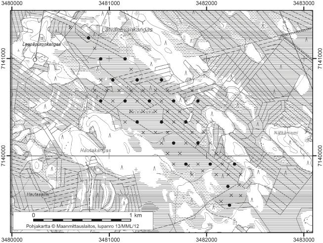 Vaalassa tutkitut suot ja niiden turvevarat. Osa 2. 15. Latvaneva Latvaneva (kl. 3414 08, x=7140,4, y=3481,5) sijaitsee noin 24 km kunnan keskustasta lounaaseen.
