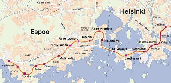 3 Länsimetron alue Länsimetro on Helsingin nykyisestä metroverkosta Etelä-Espooseen suuntautuva laajennus.