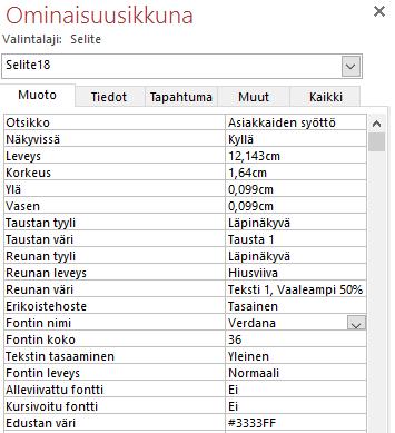 Kuva 91 Lomake järjesteltynä Lomakkeen ylätunnisteen korkeus on nyt pienempi. Kenttiä on järjestelty ja niiden kokoa muutettu.