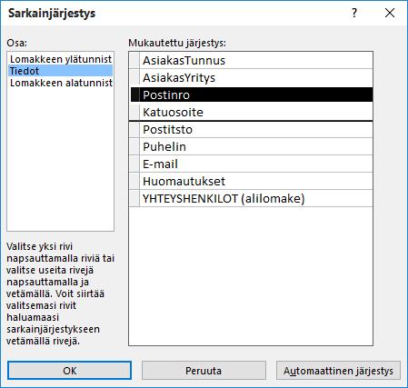 Sarkainjärjestys ei kaiketi ole mielekäs joten napsauta Rakennenäkymä (Design View) -painiketta palataksesi rakenteen määrittelyyn.