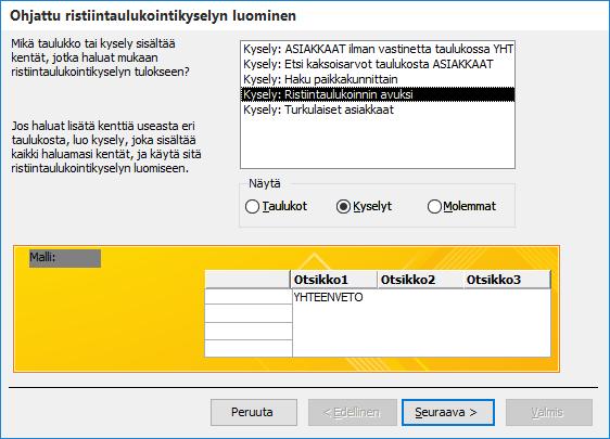 Valitse Ristiintaulukointikysely (Crosstab Query Wizard) ja napsauta OK.