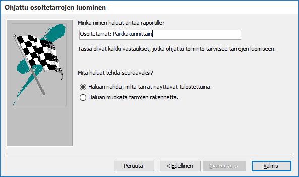 Napsauta Seuraava (Next) -painiketta. Kuva 159 V iimeinen vaihe Kirjoita raportille kuvassa näkyvä nimi.